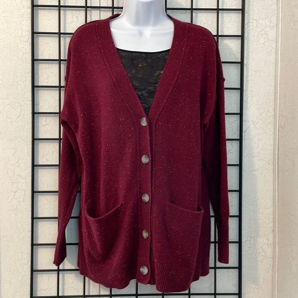 Karen Scott - Cardigan Sweater Burgandy | Size M